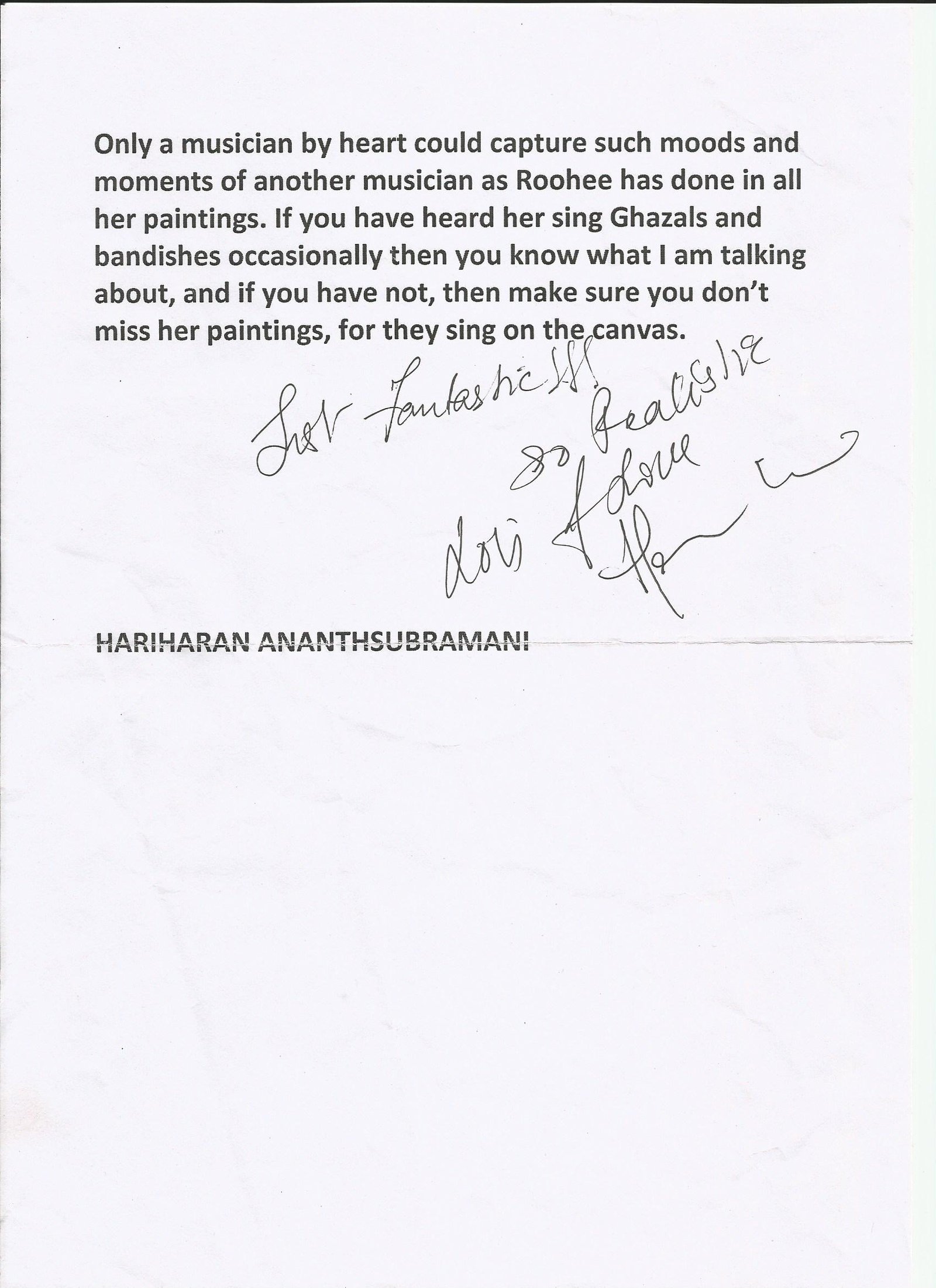 Appraisal from Hariharan