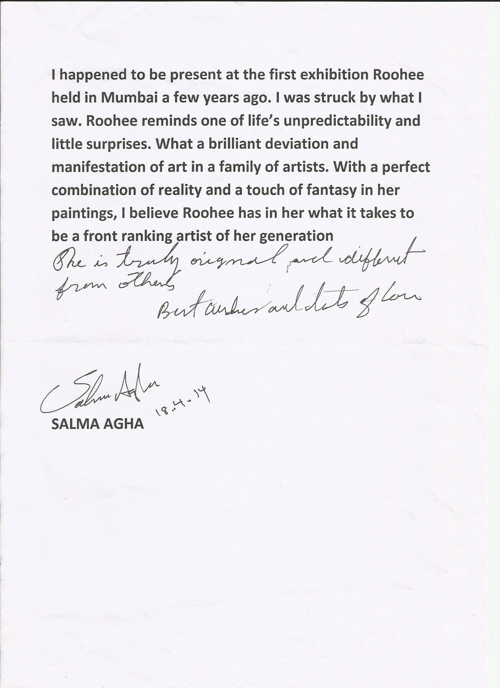 Appraisal from Salma Agha
